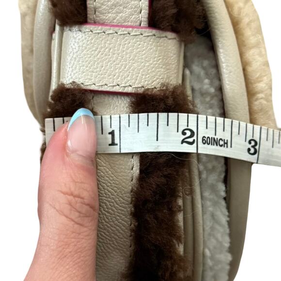 See By Chloe Mara Shearling Sherpa Leather Brown Cement Beige Small Saddle Bag - Picture 3 of 16